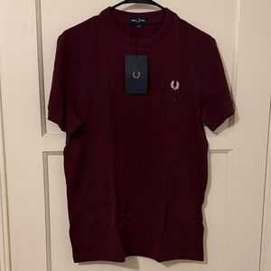 Fred Perry Men's Dark Red Short Sleeve Pocket Tee